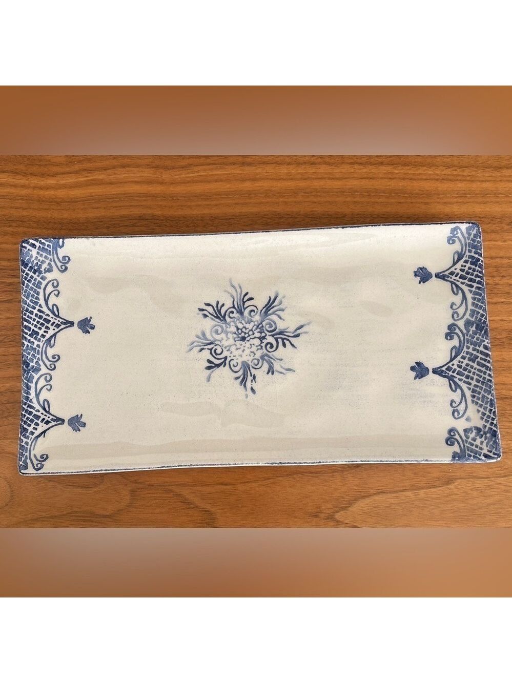 PAPART CERAMICS Hand Painted Rectangular Serving Dish Blue White Made Turkey